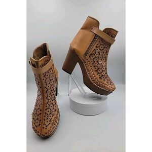 New-Mexican Artisan  Womens Perforated Ankle Boot Brown Leather Side Zip -Size 4